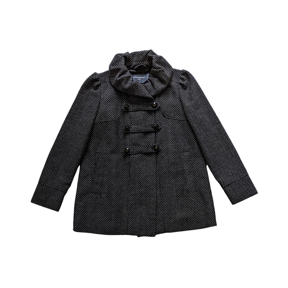 Banana Republic Pea Coat Wool Blend Like New Black and White Decorative Collar